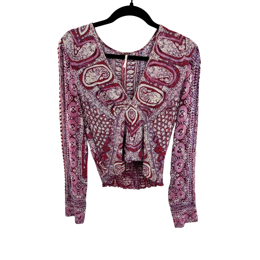 Free People Pink Paisley Long Sleeve Blouse